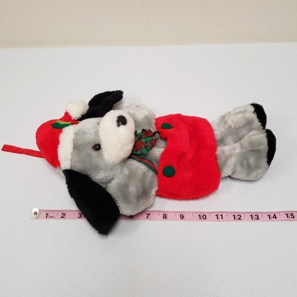 Santas Best 14" Gray Dog Christmas Holiday Stocking Puppet Vintage Rennoc Plush - Picture 5 of 7